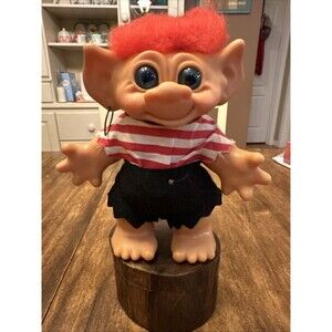 Vtg 1960sThomas DAM Denmark Troll Doll Bank RED hair..red/white shirt.